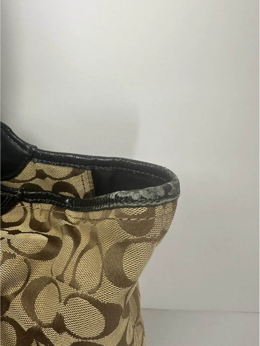 Coach Signature Jacquard Bleeker Tote Bag - Tan with Black Leather Trim